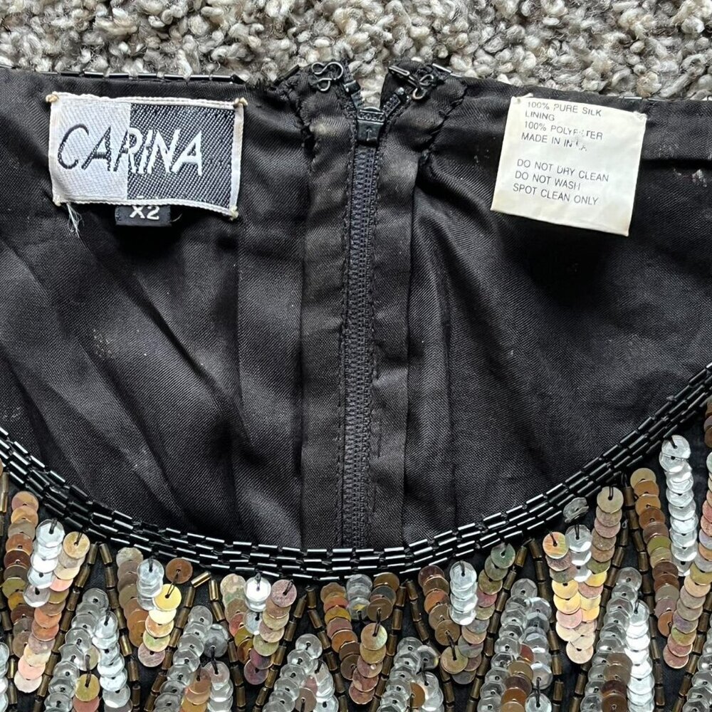 Vintage 80s Carina 100% Silk Top Womens 2X Gold Sequins Whimsigoth Shabby Chic - Picture 2 of 8